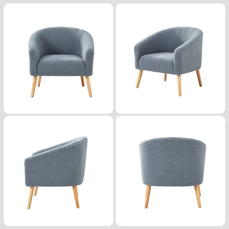 Moderne Sheila-fauteuil van bouclé met een breedte van 30 W en poten van massief hout, set van 2, van HULALA HOME