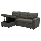 Canapé d’angle convertible et réversible avec lit escamotable, méridienne avec rangement dissimulé et pieds robustes