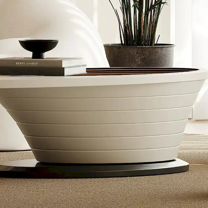 Table basse ovale moderne et minimaliste, plateau en verre et piètement gris, luxe discret, 51 in. - L 51.18'W 25.59'H 14.37'