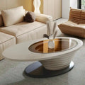 Table basse ovale moderne et minimaliste, plateau en verre et piètement gris, luxe discret, 51 in. - L 51.18'W 25.59'H 14.37'