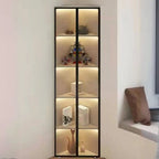 Vitrine d'angle moderne en métal et bois gris avec porte vitrée