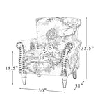 Araceli traditionele houten fauteuil met bloemenstof, hoge rugleuning met vleugels en siernagels| ART OF LIVING DESIGNS