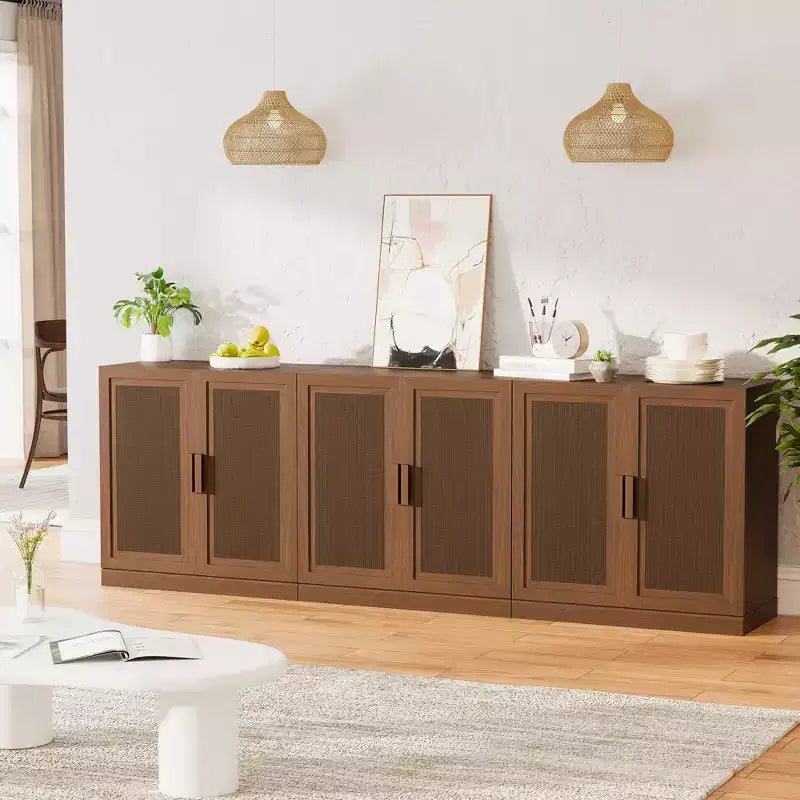 3er-Set Sideboards mit Rattan-Türen und verstellbaren Einlegeböden - 93Lx31H