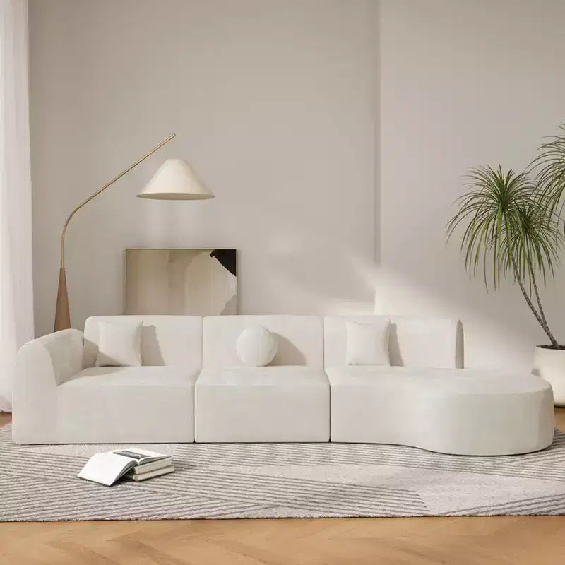 Moderne gebogen hoekbank van 140 inch met chaise longue, set van 3 delen, voor de woonkamer