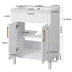 Meuble-lavabo de salle de bains 24 avec lavabo en céramique, meuble de style Shaker, 2 portes à fermeture amortie, structure en bois massif pour petite salle de bains ou salle d'eau