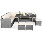 Costway 7-delige diningset van rotan voor het terras, modulaire bank, sofa en voetenbank - bekijk de details