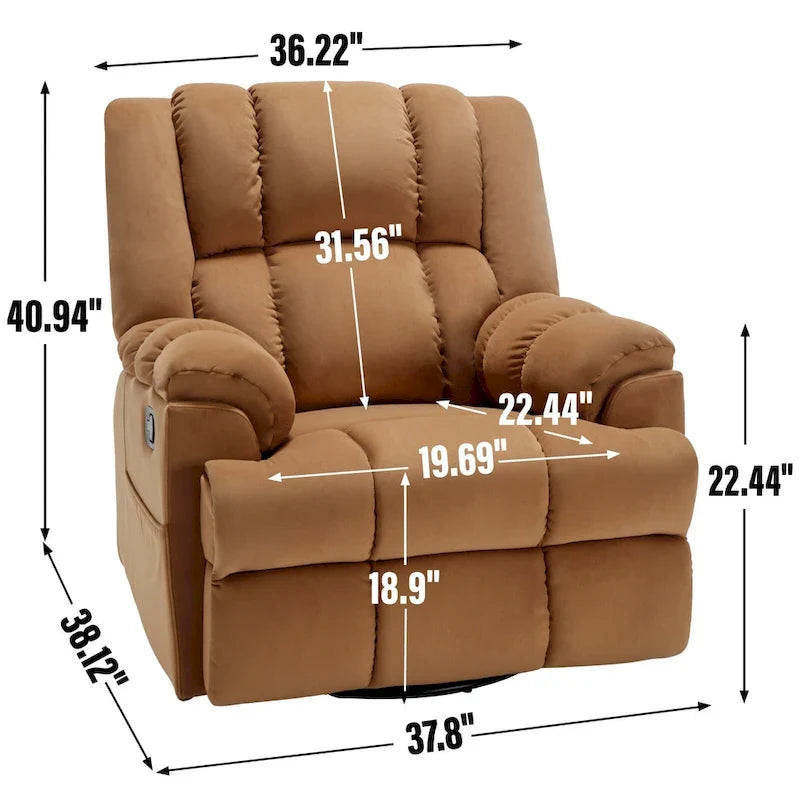 Fauteuil inclinable manuel vert surdimensionné avec fonction pivotante et à bascule, revêtement en tissu
