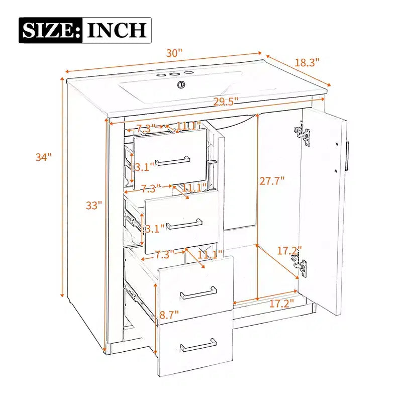 30 Badezimmer-Waschtischunterschrank mit einem Waschbecken, Schrank und 3 Schubladen ??Schwarz / Blau / Grün / Indigo / Weiß