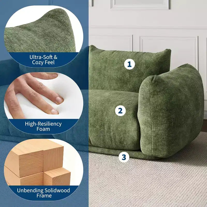 Modulares Zweisitzer-Sofa aus Chenille, Cloud-Sofa mit 2 Sitzplätzen und hochelastischem Schaumstoff, bodenloses Sofa für kleine Räume