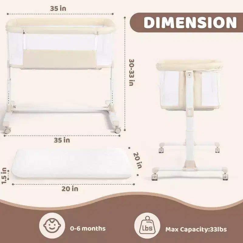 Baby Bassinet with Wheels ??Beige / Gray / Pink, Bedside Sleeper, for 1 Baby