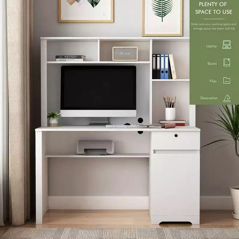 Moderner Computertisch mit Aufsatz und Bücherregal, 51.18IN, Bürotisch mit viel Stauraum, Schreibtisch für Arbeitszimmer und Leseraum