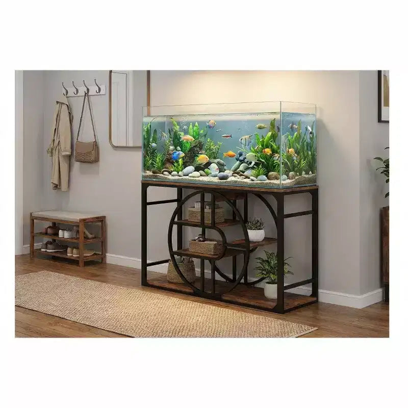 Aquarienunterschrank aus Metall für 55-75 Gallonen, robuster Fischbeckenständer mit Stauraumschrank, mehrstufiger Aquarienständer mit verstärkten Beinen, geeignet
