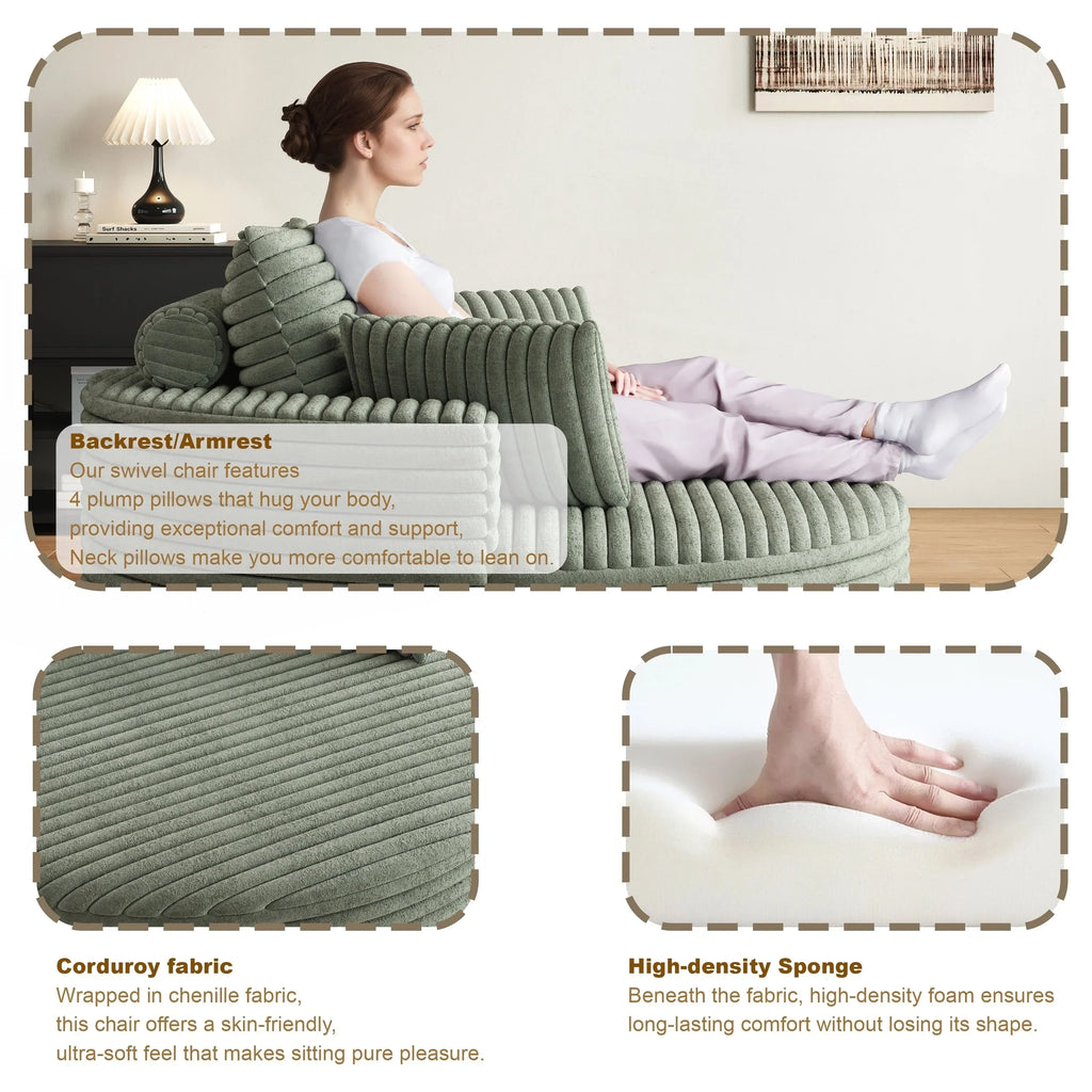 Draaifauteuil voor één persoon van corduroy, chenille en schuim
