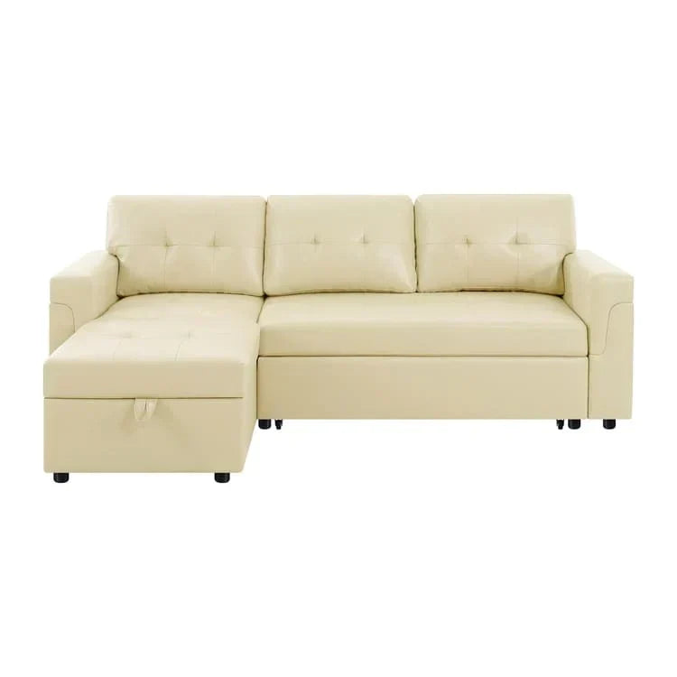 Canapé d’angle convertible et réversible avec lit escamotable, méridienne avec rangement dissimulé et pieds robustes