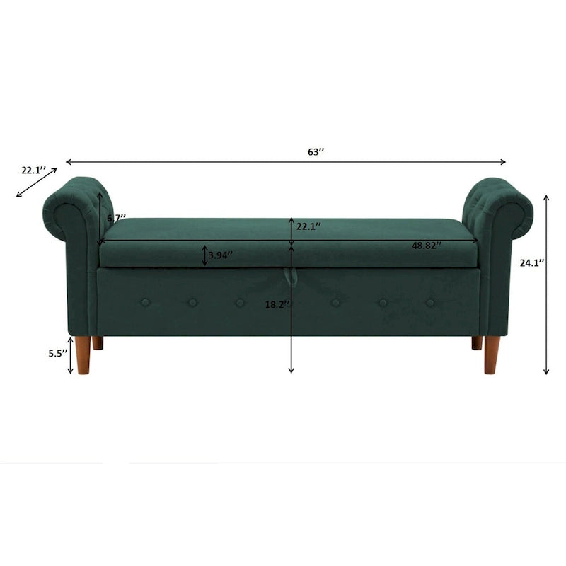 Aufbewahrungsbank fürs Schlafzimmer am Fußende des Bettes, Samt-Ottomane mit gerollten Armlehnen, langes Sofa