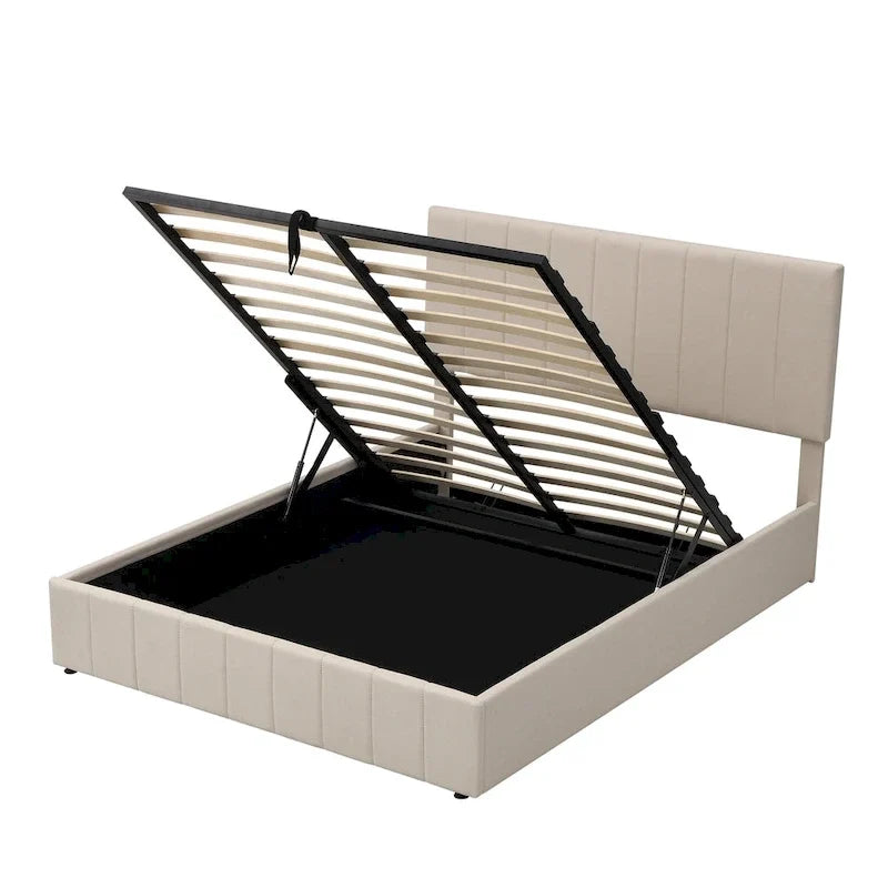 Polsterbett in Queen-Size mit hydraulischem Stauraumsystem - Beige