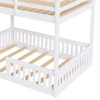 Full over Full Wooden Bunk Bed with Ladder and Guardrails, Low Floor Full Size Bunk Beds with Slats Support