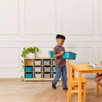 Meuble mobile à casiers avec plateau et 15 bacs à façade incurvée, 3x4, mobilier pour enfants