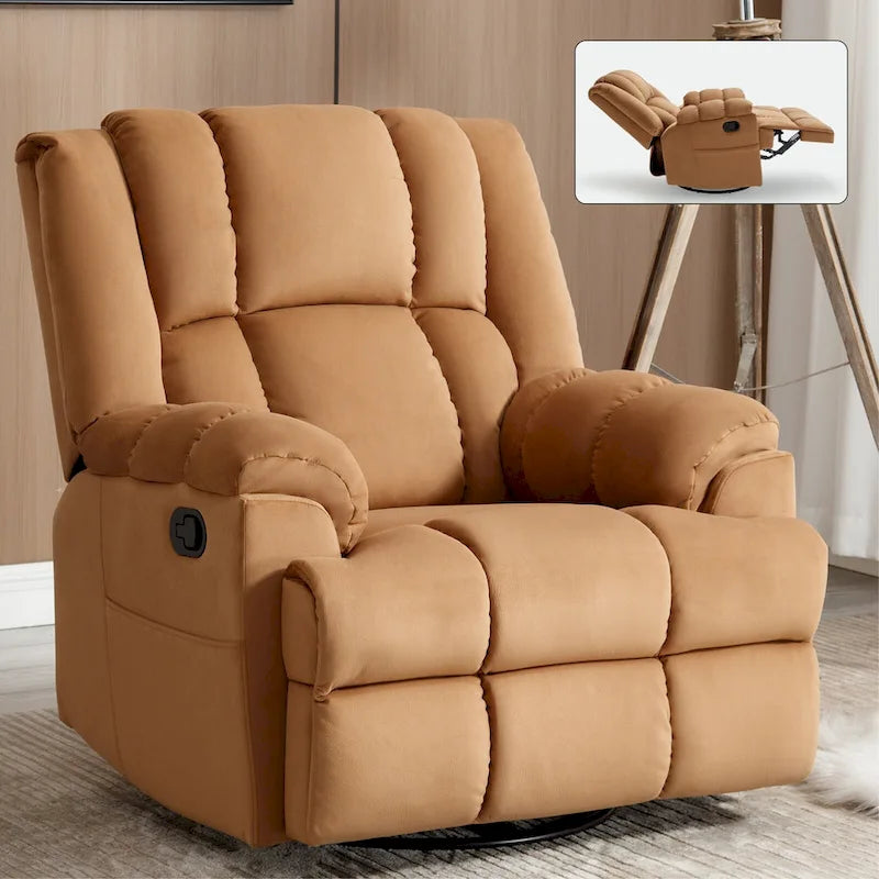 Fauteuil inclinable manuel vert surdimensionné avec fonction pivotante et à bascule, revêtement en tissu