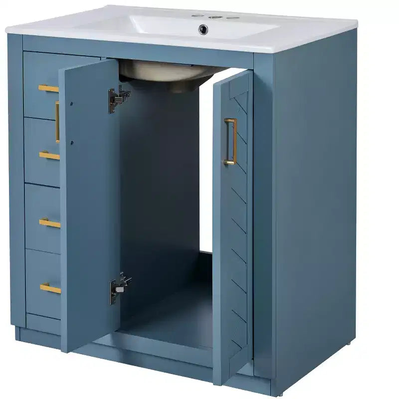 30 Badezimmer-Waschtischunterschrank mit einem Waschbecken, Schrank und 3 Schubladen ??Schwarz / Blau / Grün / Indigo / Weiß