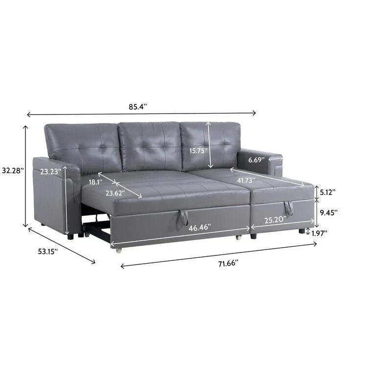 Canapé d’angle convertible et réversible avec lit escamotable, méridienne avec rangement dissimulé et pieds robustes