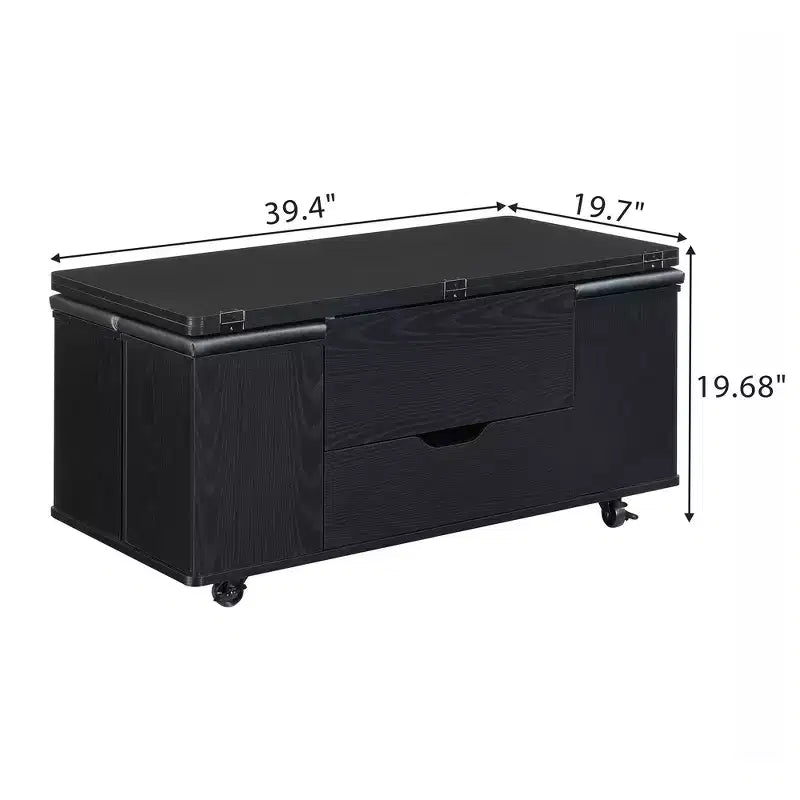 Multifunktionaler moderner Couchtisch mit Hubplatte und verstecktem Stauraum, 4 Hockern und Rollen, perfekt für moderne Wohnräume