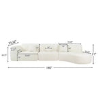 Moderne gebogen hoekbank van 140 inch met chaise longue, set van 3 delen, voor de woonkamer