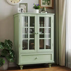 Storage Cabinets, Wooden Floor Cabinet with 1 Drawer and 2 Glass Doors, Farmhouse Sideboard Buffet Cabinet with Storage for Living Room