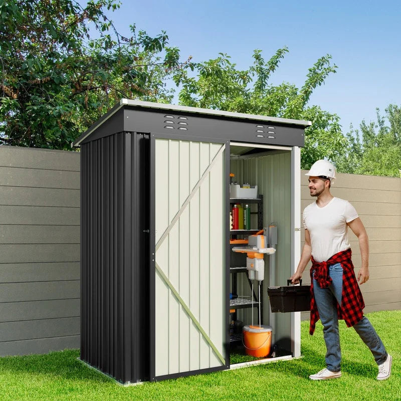 Metalen tuinschuur voor buitenopslag met afsluitbare deur voor tuinmeubels en gereedschap