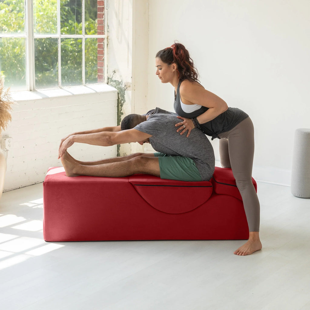 Avana Kami verstelbare chaise longue / voor yoga en massage - 2-in-1 poef met verborgen uitklapbare yogaloungestoel, microfluweel - N/A
