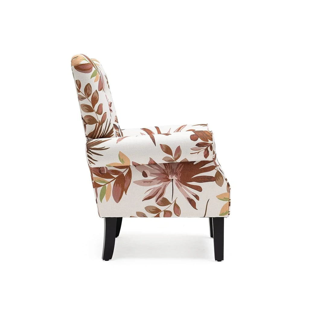 Erommy moderne fauteuil, fauteuil met hoge rugleuning, gestoffeerde eenzitsbank met knopen en houten poten voor de woonkamer