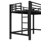 Metall-Hochbett, platzsparender Bettrahmen mit zwei Leitern und Absturzsicherungen, Schwarz - ModernLuxe