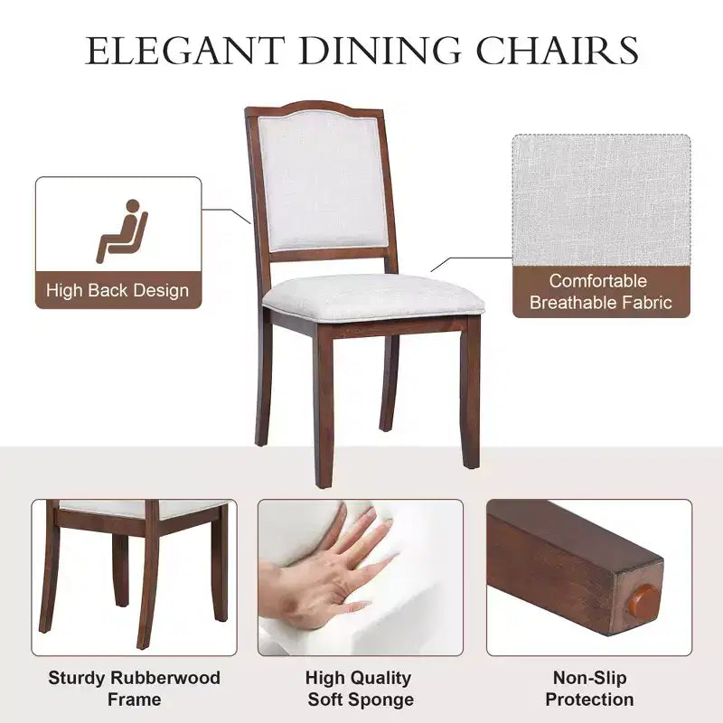 Ensemble de 4 chaises de salle à manger de style champêtre avec dossiers hauts et assises rembourrées