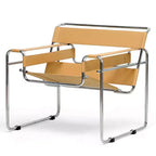 Baxton Studio Jericho Akzentstuhl aus Leder im Mid-Century-Modern-Stil, tan: Chrom-Finish, bodenschonende Füße, vollständig montiert