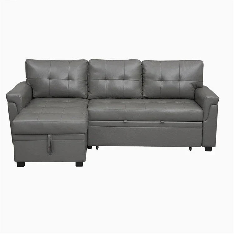 Canapé d’angle convertible et réversible avec lit escamotable, méridienne avec rangement dissimulé et pieds robustes