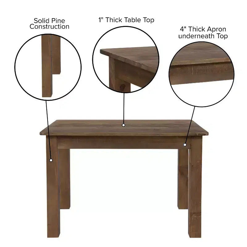 Flash Furniture, rechteckiger Farm-Esstisch aus massivem Kiefernholz, 46 x 30