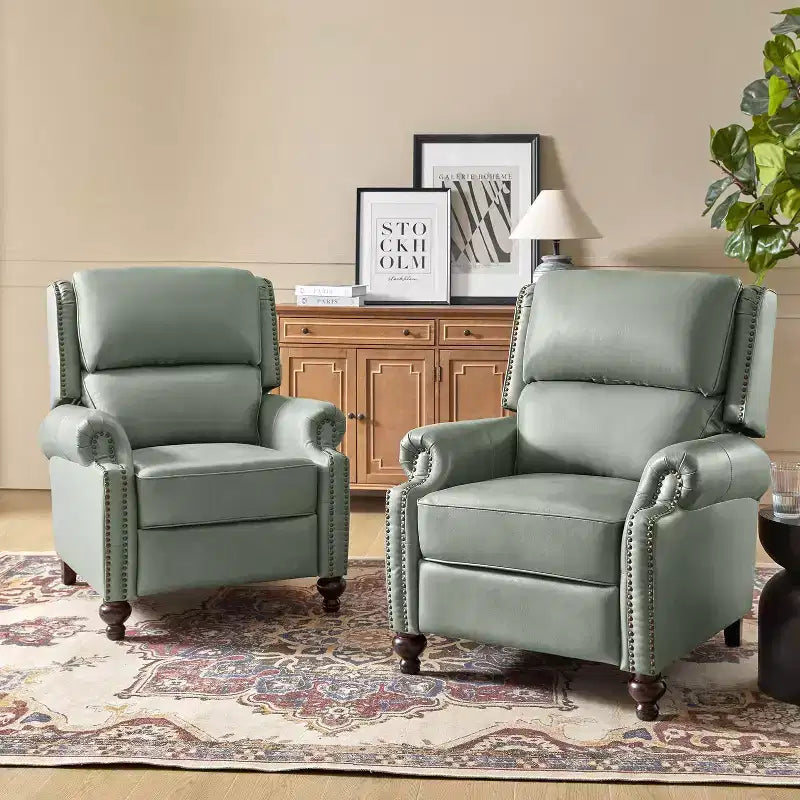 2er-Set moderner Ohrensessel aus Echtleder Elisabete mit Vintage-Nagelkopfverzierung für Wohnzimmer und Schlafzimmer| ART OF LIVING DESIGNS