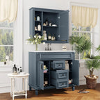 36'' Modern Bathroom Vanity with Top Sink and Mirror Cabinet,2 Doors and 2 Drawers