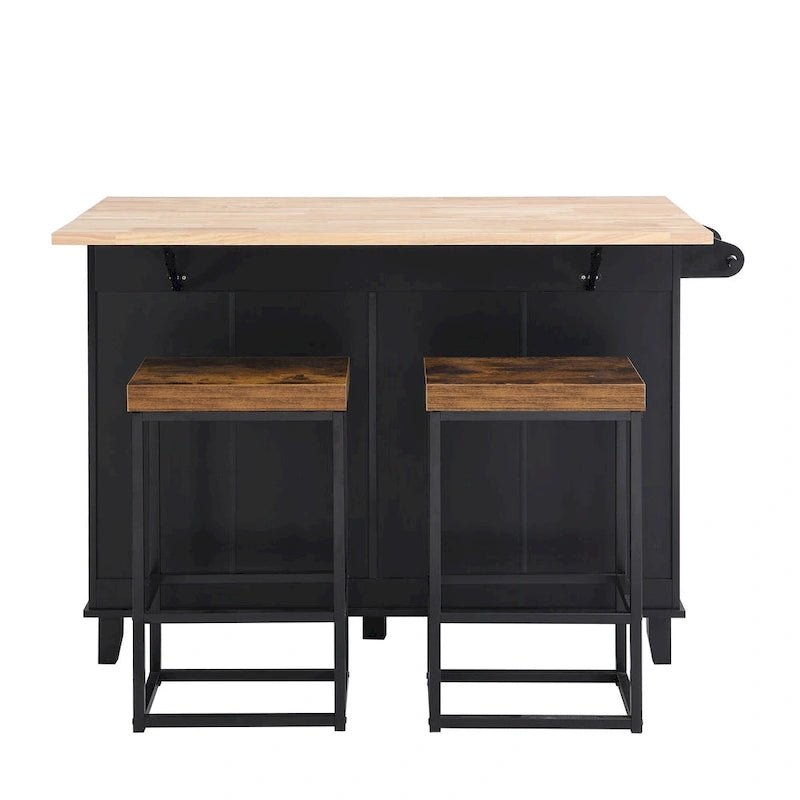 TOPMAX keukeneilandset met uitklapbaar blad en 2 zitplaatsen, eettafelset met verstelbare plank, laden en handdoekrek
