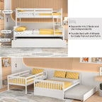 Lit superposé Gymax, couchage haut 1 place et couchage bas 2 places, avec lit gigogne 1 place et plateforme convertible