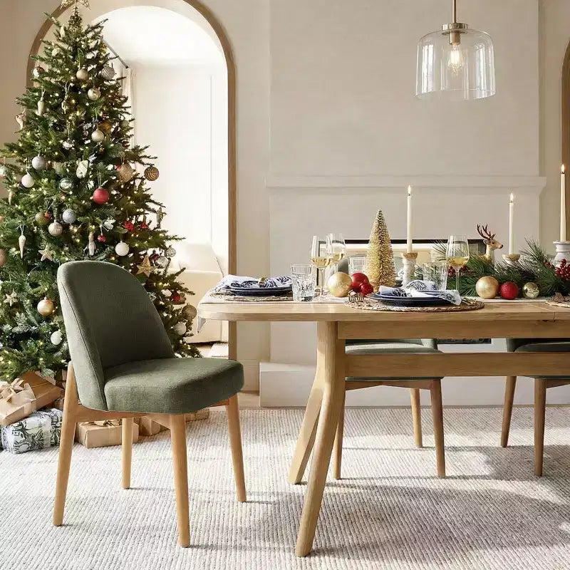 9-teiliges Esszimmer-Set für 8 Personen, ausziehbarer Tisch mit Säulengestell und gepolsterten Stühlen mit Massivholzbeinen-Panipeachy