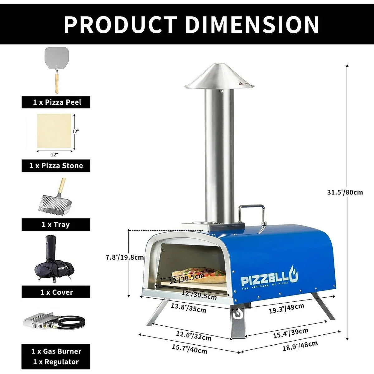 Multibrandstof-pizzaoven voor buiten, voor steenovenpizza, met gasbrander en houtbox - 12 inch