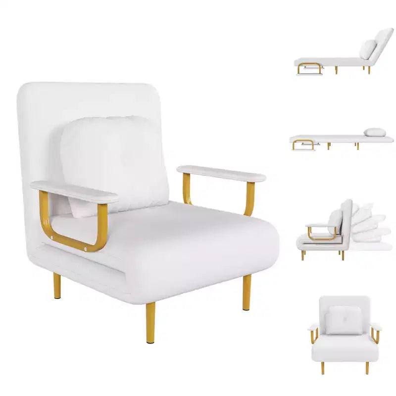 Klappbares Schlafsofa 3-in-1 mit umwandelbarem Sessel - 5-fach verstellbare Rückenlehne mit Kissen, platzsparender Schlafsessel für Wohnzimmer, Schlafzimmer und Büro (Weiß)