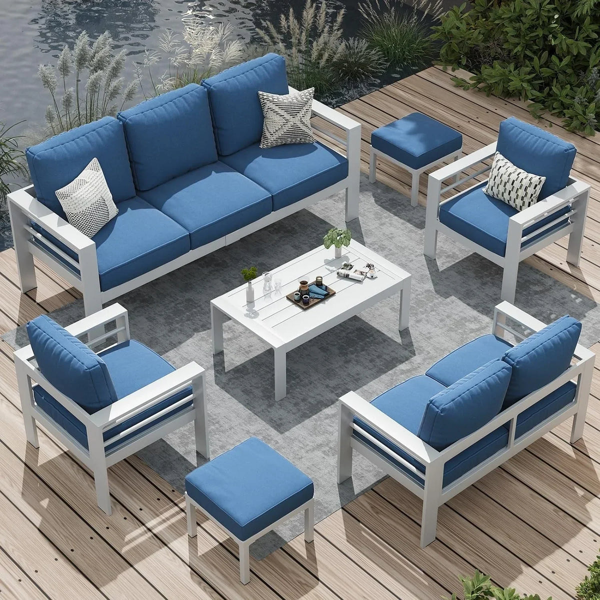 AECOJOY 7-teiliges Gartenmöbelset aus Aluminium für draußen