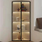 Vitrine d'angle moderne en métal et bois gris avec porte vitrée