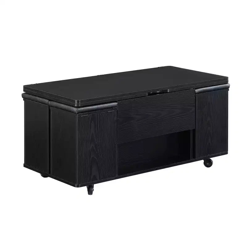 Multifunktionaler moderner Couchtisch mit Hubplatte und verstecktem Stauraum, 4 Hockern und Rollen, perfekt für moderne Wohnräume