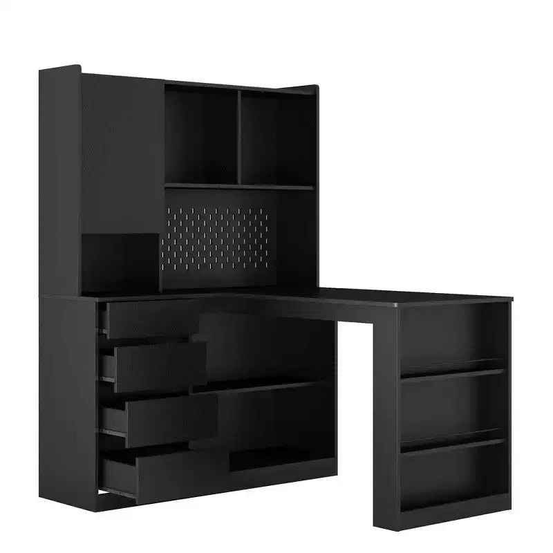 Hoekbureau in L-vorm van 46 inch met boekenkast en lades