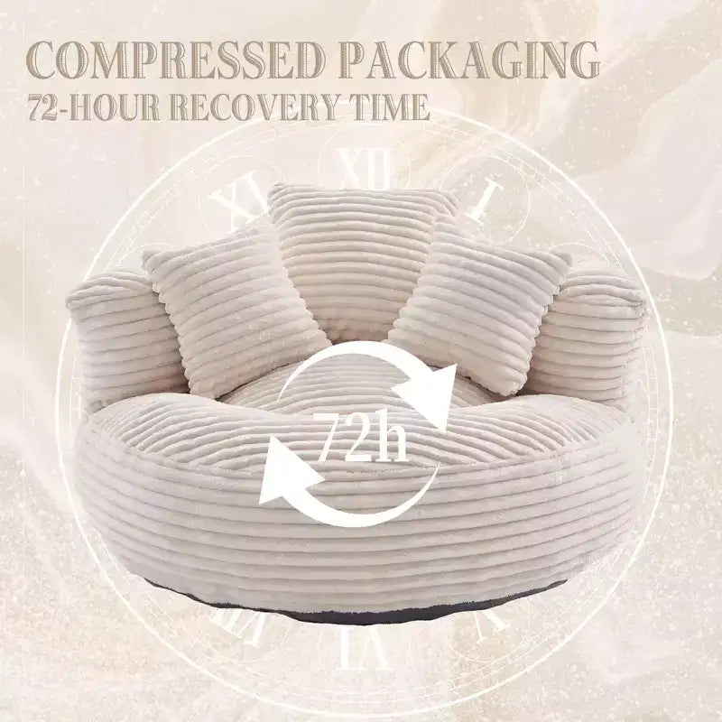 Sofa typu bean bag dla dorosłych i dzieci, duży fotel typu bean bag z sztruksu, 3 poduszkami i podłokietnikami do salonu lub sypialni