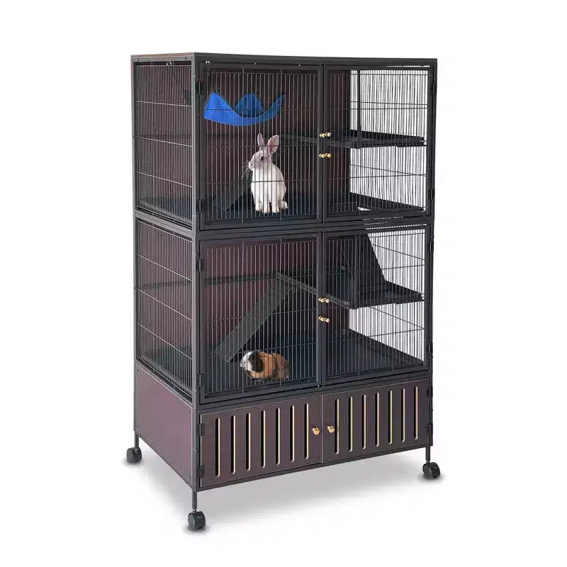 Kleine-dierenkooi, frettenkooi - leefomgeving van 59' met 5 niveaus en opbergkast, inclusief hangmat, wielen, afneembare oprijplaten en eenvoudig schoon te maken bakken