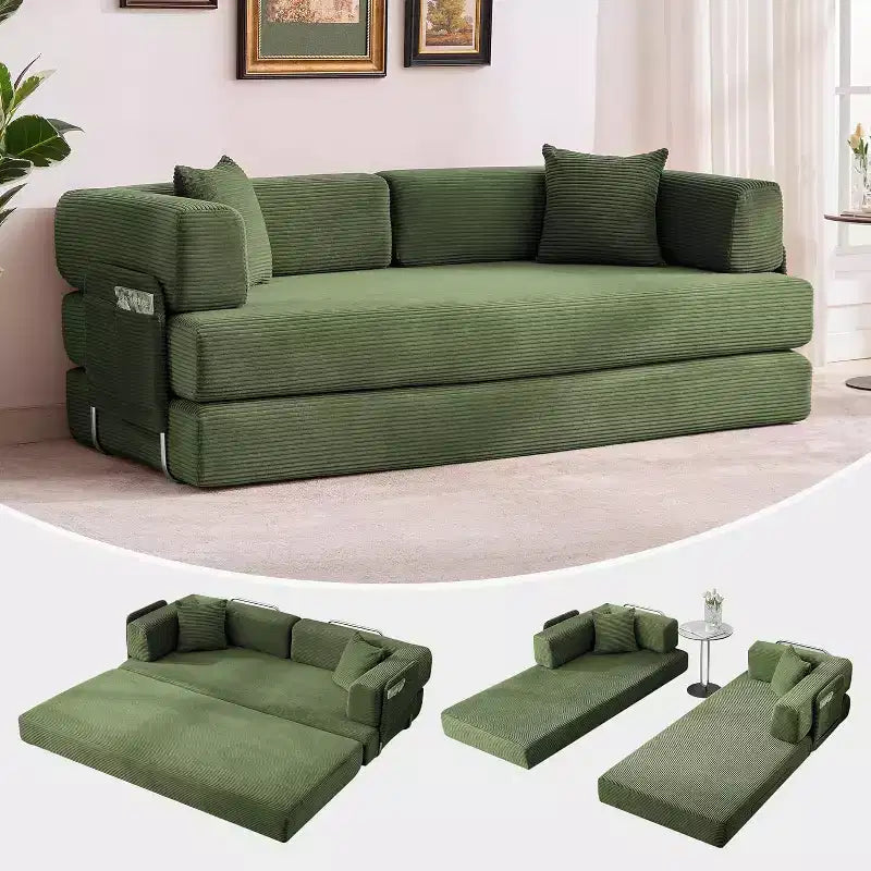Rozkładana sofa 5 w 1, modułowa sofa do spania z sztruksu o szerokości 78.8 i solidnym stelażu, wielofunkcyjny futon do małych pomieszczeń, salonu i pokoju gościnnego